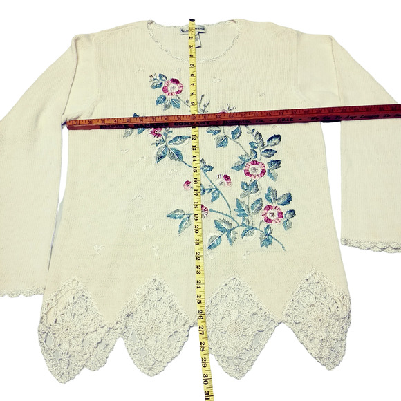 Seventh Avenue Womens Floral Embroidered Tunic Sweater Lace Trim Boho Small - Picture 9 of 12